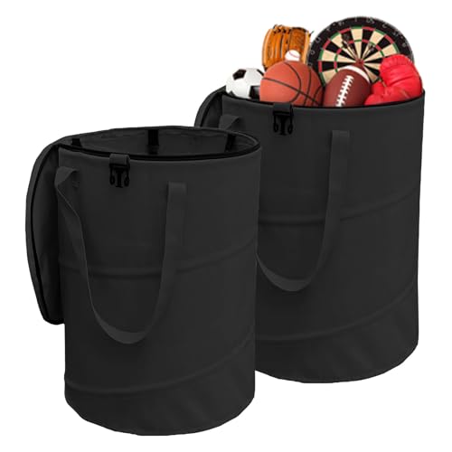 Pop up Camping Trash bin with lid,Collapsible Garden can(2Pcs-Black) - color: 2-Black
