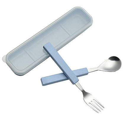 VANRA 2-Piece Children Flatware Set 18/10 Stainless Steel Child Tableware Set Silver Cutlery Set Silverware Dinner Utensils Spoon Fork Set with Travel Case for Kids (Chrome Finished) (Blue) - color: Blue