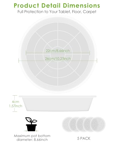PACETAP 10 inch Plant Saucer Pot Tray 5 Pack, Heavy Duty Thickened PP Plastic Flower Planter Water Drip Trays for Indoors Outdoors Garden, Round Plastic Planter Water Catcher for Pot, Plant Dish - size: 10 Inch