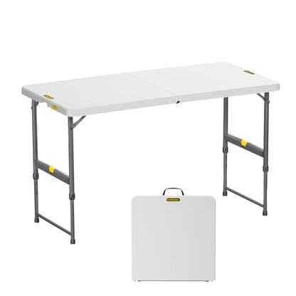 FanttikOutdoor Folding Table 4 Foot Quick Adjust Portable Plastic 4 Heights - color: Granite White