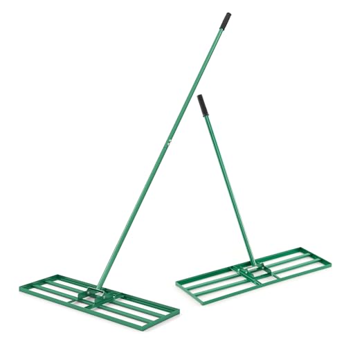 Goplus Lawn Leveling Rake, 30" x 10" Heavy Duty Level Lawn Tool w/ Ergonomic Handle for Soil, Effort-Saving Landscape Rake for Garden, Backyard, Golf Course, Farm, Pasture (Green) - color: Green