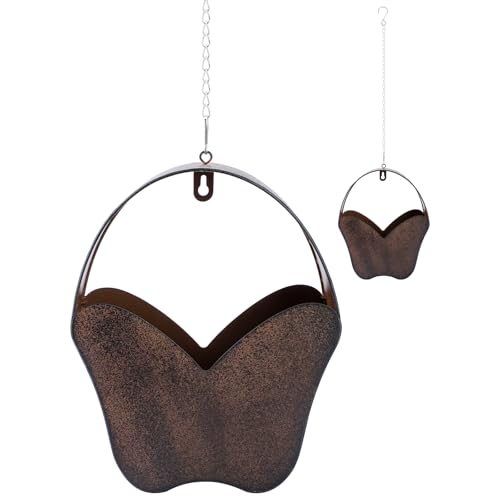 Rustic Metal Butterfly Hanging Planter, 2‑in‑1 Wall Mount & Hanging Flower Pot with Chain, Hooks & Drainage Holes, Indoor Outdoor Home Garden Decor, Gift for Mom Garden Lovers Birthday Housewarming