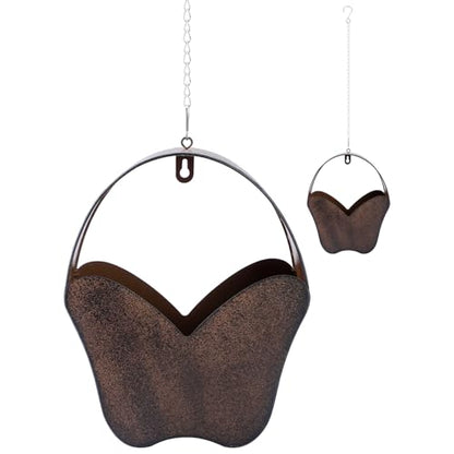 Rustic Metal Butterfly Hanging Planter, 2‑in‑1 Wall Mount & Hanging Flower Pot with Chain, Hooks & Drainage Holes, Indoor Outdoor Home Garden Decor, Gift for Mom Garden Lovers Birthday Housewarming