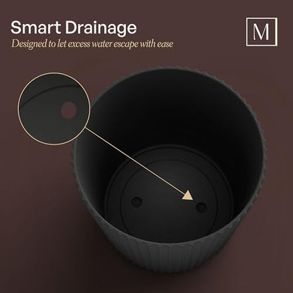 Mayne Haven 12in Round Fluted Modern Planter, Black - color: Black, size: 12in