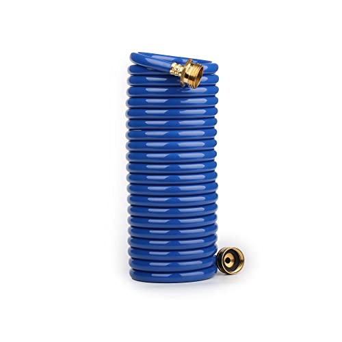 20FT Blue EVA Coil Garden Hose with Metal Fittings - color: Blue, size: 20 Feet