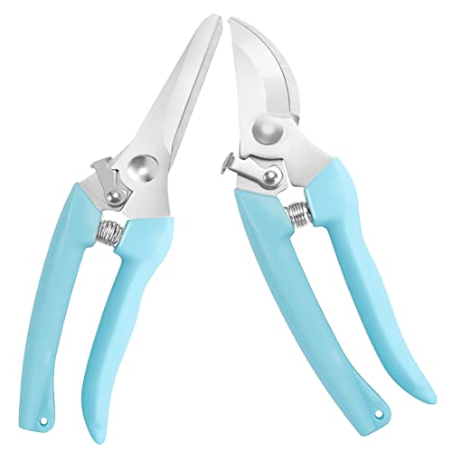 Premium 2PCS Pruners, Professional Pruning Shears For Gardening, Garden Tools For Cutting Flower, Bushes, Rose & Tree, Florist Floral, Yard & Orchard Plant Clippers, Sharp Steel Anvil Snips - color: Blue