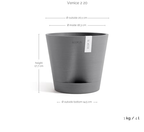 Ecopots Venice 2 Round Flower Planter with Water Reservoir, Grey, 8" - color: Gray, size: 8"