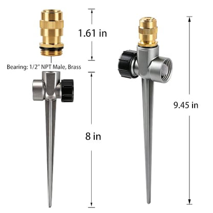 2-Pack Metal Spike Sprinkler, Large Area Water Sprinkler for Yard