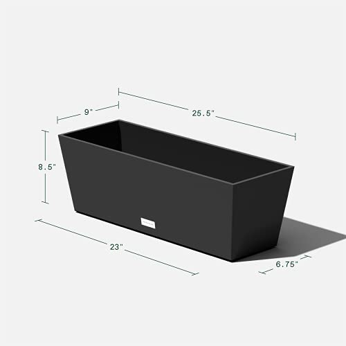 Veradek Pure Series Window Box Planter - Long Rectangular Planter for Indoor or Outdoor Windowsill/Balcony | Durable All-Weather Use with Drainage Holes | Modern Decor for Herbs, Small Plants, Flowers - color: Black, size: 25 inch