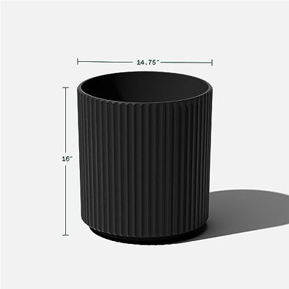 Veradek Demi Series Planter - Large Round Outdoor Planter - color: Black, size: 16 inch