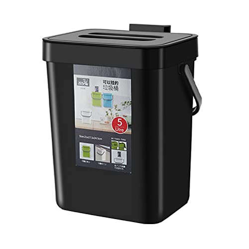 Small Trash Can with Lid Mini Kitchen Hanging Trash Can Tightly Sealed Odor Free, Small Countertop Compost Bin for Scraps from Daily Cooking, Mountable Trash Bin for Kitchen Counter, 5L/1.3 Black - color: Black