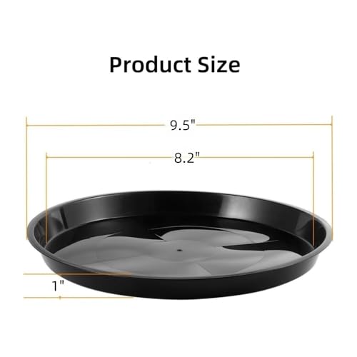 Kichwit 6 Pack 9.5 Inch (8.2 Inch Base) Plant Saucer, Round Plastic Plant Trays for Indoor & Outdoor, Black - color: Black, size: 9.5"(6 Pack)