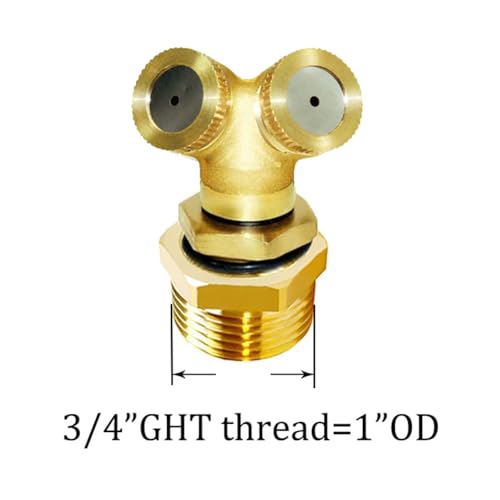 Joywayus Brass Misting Spray Nozzle 3/4" GHT Male 2-Holes Garden Sprinklers Irrigation Connector Water Sprinklers Mister Heads Fitting with Filter Mesh (Pack of 2) - size: 2 Holes-3/4"GHT