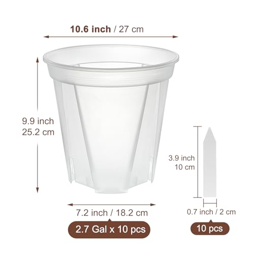 10.6" Clear Plant Nursery Pots with Drainage Plastic Orchid Pots 10 Pack - size: 10 inch