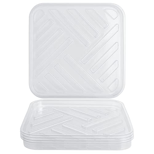 Idyllize 5 Pack 10 Inch of Plastic Plant Saucer, Square Clear Drip Trays for Indoors & Outdoor Plants, Durable Thick Saucer for Flower Pot (10") - size: 10"