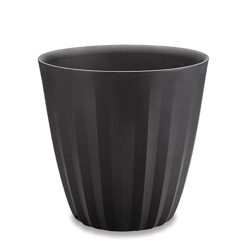 Crescent Garden Pleat Modern Decorative Planter, Indoor/Outdoor Pot, Resin Planter with Drain Hole - 15" W x 15" H (Caviar Black) - color: Caviar Black, size: 15"