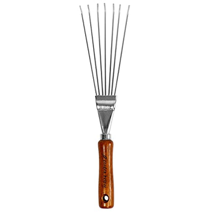 Japanese Hand Rake Garden Tool - Japanese Steel with Wood Handle - Small Rake for Leaves, Handheld Garden Cleaning Tool - Made in Japan - color: Brown Rake