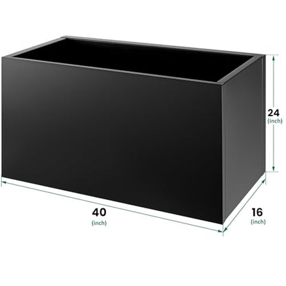 40"x16"x24" Steel Planter Box, Metal Large Rectangular Planter - color: Black, size: 40"L x 16"H x 24"W