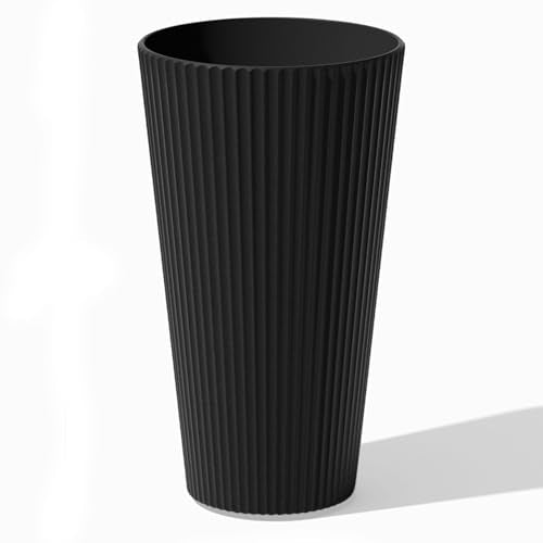 Veradek Demi Series Tall Planter - Tall Tapered Outdoor Planter with Shelf - color: Black, style: Narrow Groove