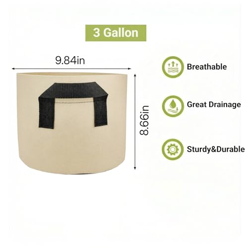 3 Gallon Grow Bags 5-Pack, 300G Thick Fabric Pots, Reinforced Handles - size: 3 Gallon