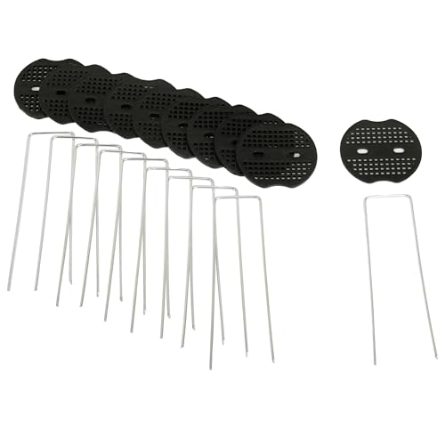 CHAPIN 6-9601: Landscape Staples and Gaskets, for Securing Weed Barrier Fabric, Set of 10 Heavy-Duty Metal Pins and 10 Anti-Rust Plastic Plates, 20 Piece Set, Black, Metal