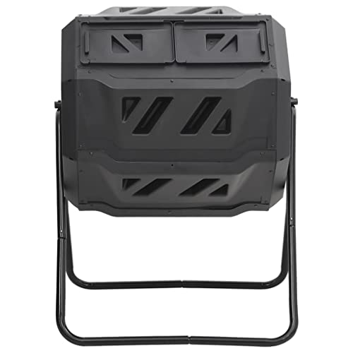 Dual Chamber Compost Bin, 42.3 Gallon Garden Composter with 360 Degree Rotating Tumbler, Outdoor Organic Waste Recycling Barrel for Fertilizer