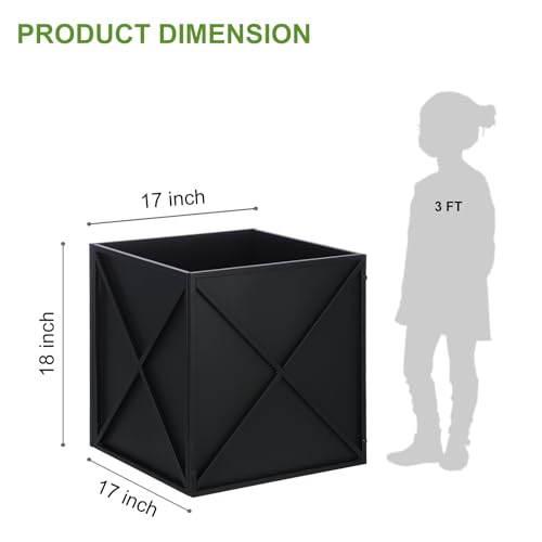 BAYN Metal Square Planter Box Tall Planters for Outdoor Plants Modern Heavy Duty with Drainage Holes for Outside Indoor Patio Deck - Black, 17”x 17”x 18” - color: Black, size: 17”x 17”x 18”