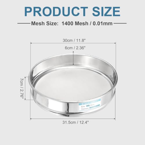 PATIKIL Lab Sieve 1400 Mesh(0.01mm) 11.8"(30cm) Diameter Sifting Screen - size: 1400 Mesh(0.01mm)/11.8"(30cm) Dia