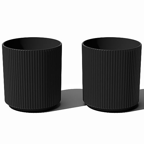 Veradek Round Demi Planter Pots for Indoor/Outdoor Garden Use, Made from Plastic-Concrete Mix with Drainage Holes, Perfect for Small to Large Succulent Plants, Flowers, Modern Interior Plants - color: Black, size: 20 inch - 2 Pack