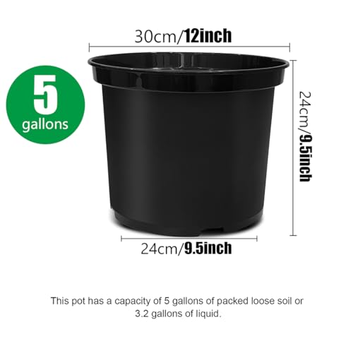 RooTrimmer 5 Gallon Nursery Pots 10-Pack, 12 Inch Plastic Planter with Drainage Holes – Round, Sturdy, Deep Design for Indoor/Outdoor Plants - size: 5Gallon-10P-Black