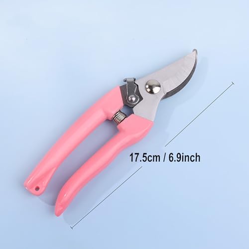 2pcs Garden Flower Shears Pruning Shears 6.9 inches Scissors Lightweight Plant Scissors for Cutting Flowers, Trimming Plants, Bonsai, Fruits Picking - style: Pink handle Straight and Bypass