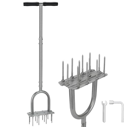 Lawn Aerator Tool, 43.3" Pre-Assembled Lawn Aerator with 12 3.5" Lengthened Iron Spikes, Efficient Manual Grass Spikes Aerator for Yard Aerating, Garden Tools, Easy to Use