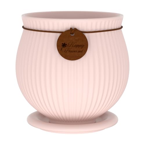 8.3 Inch Pink Ceramic Planter with Drainage Hole and Saucer - color: Pink, size: Large