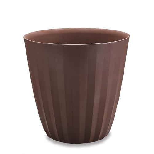 Crescent Garden Pleat Modern Decorative Planter, Indoor/Outdoor Pot, Resin Plant Pot with Drain Hole - 23" W x 23" H (Bark) - color: Bark, size: 23"