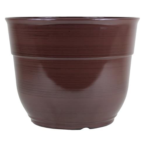 Garden Elements Indoor/Outdoor Glazed Brushed Happy Plastic Planter, Large, Dark Brown, 15" - color: Dark Brown