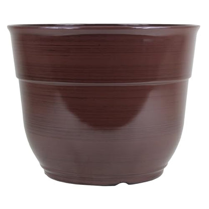 Garden Elements Indoor/Outdoor Glazed Brushed Happy Plastic Planter, Large, Dark Brown, 15" - color: Dark Brown