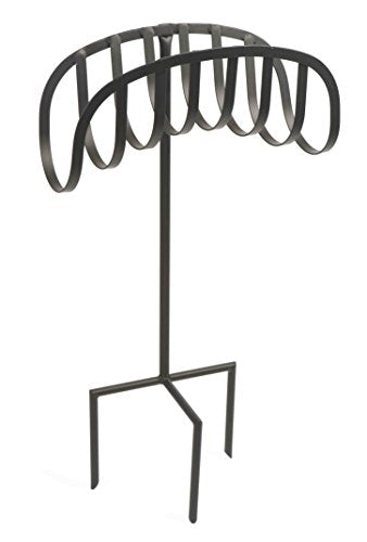 Liberty Garden Freestanding Decorative Powder Coated Steel Manger Garden Hose Holder Storage Stand with 3 Prong Anchor Support, Black