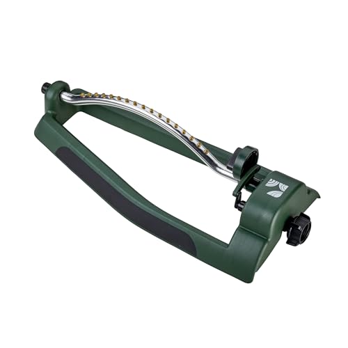 Oscillating Sprinkler 100006, Adjustable Pattern to Cover Up to 2,695 Square Feet, 17 Brass Nozzles on Metal Tube for Even Lawn Watering, by New England Garden Tools