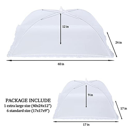 ZMCINER 5 Pack Food Tents Food Covers for Outdoors Mesh Screen Include 1 Extra Large (40"X 24") & 4 Standard (17"X 17") Collapsible and Reusable Mesh Food Covers for Outside, Fruit Cover - size: 5 PACK (1*XXL+4*L)