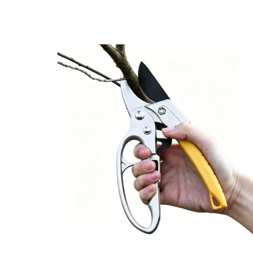 Professional Ratchet Anvil Pruning Shears, Heavy Duty Carbon Steel Anvil Pruner with Ratcheting Labor-Saving Mechanism, Reinforced Non-Slip Handle Garden Clippers for Tree Trimming (Yellow) - color: Yellow