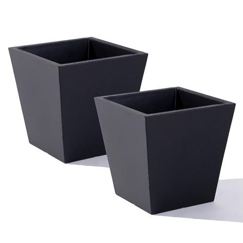 Step2 Tremont Short Square Planter 2-Pack, 14 in Resin Planters, Self-Watering, Onyx Black - color: Onyx Black, size: 2-Pack, style: Short