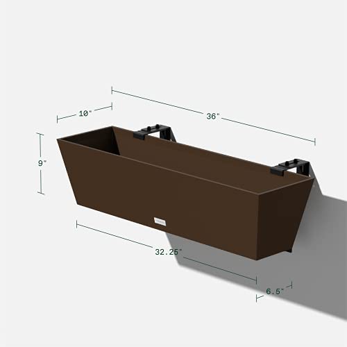 Veradek Pure Series Railing Planter - Tapered Window Box with Bracket - color: Espresso, size: 36 inch - 2 Pack
