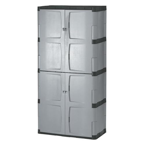 Rubbermaid Freestanding Storage Cabinet Five Shelf with Double Doors Lockable Large 690-Pound Capacity Gray For Garage/Outdoor Garden Tools/Toys/Power Tools/Pool Accessories Grey - size: Large