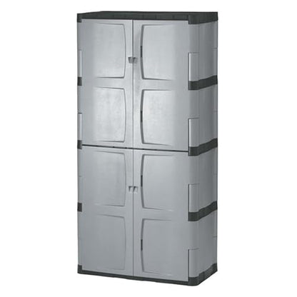 Rubbermaid Freestanding Storage Cabinet Five Shelf with Double Doors Lockable Large 690-Pound Capacity Gray For Garage/Outdoor Garden Tools/Toys/Power Tools/Pool Accessories Grey - size: Large