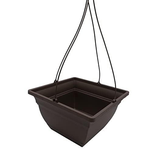 The HC Companies Eclipse Square Hanging Planter for Indoor Plants - Contemporary Hanging Plant Pot w/Attached Saucer - Lightweight & UV-Resistant Hanging Plant Holder (12" Chocolate, Pack of 1) - color: Chocolate, size: 12"