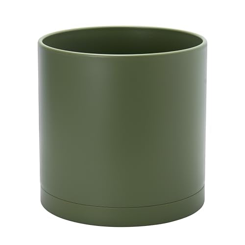 D'vine Dev Plastic Planter Pot with Saucer, 12 in, Olive, 74-X-I-3 - color: Olive, size: 12 Inch