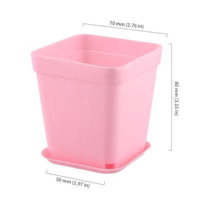 HOIGON 100 Pack 2.75 Inch Pink Square Nursery Pot, 7cm Thickened Plastic Nursery Pots with Drain Holes Trays, Small Square Planting Containers Bulk Set for Seedling Flower Tomatoes Basil - color: Pink