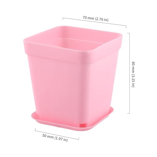 HOIGON 100 Pack 2.75 Inch Pink Square Nursery Pot, 7cm Thickened Plastic Nursery Pots with Drain Holes Trays, Small Square Planting Containers Bulk Set for Seedling Flower Tomatoes Basil - color: Pink