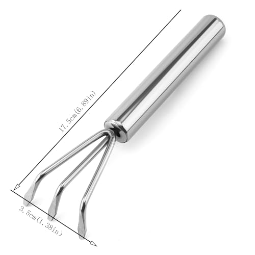 Mini Stainless Steel Soil Cultivator Hand Rake,Compact Garden Rake Tool,Handheld Soil Comb Tool for Indoor Plants,Succulent Cactus Soil Loosening Aeration Accessory for Balcony Container Gardening