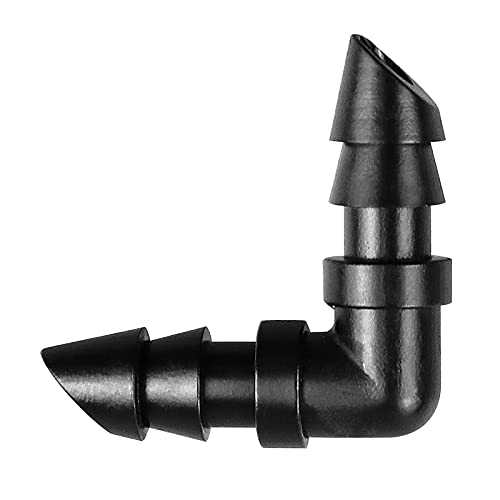 JAYEE 50 Pack Drip Irrigation 1/4' Barbed Elbow Fittings, Barbed Connectors Fits Universal 1/4 Inch Tubing, Irrigation Elbow for Sprinkler System - size: 50P-Elbow